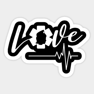 Love Nursing white text design with Nurse star, silhouette and heartbeat Sticker